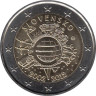  Словакия. 2 евро 2012 год. 10 лет наличному обращению евро. 