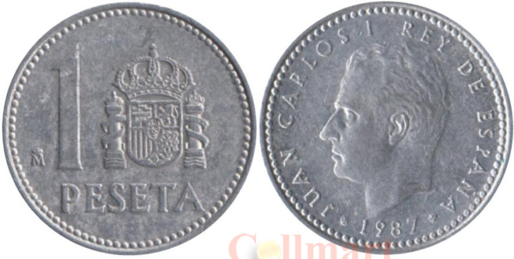  Испания. 1 песета 1987 год. Король Хуан Карлос I. 