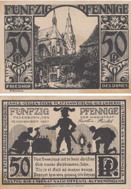  Бона. Германия. Падерборн 50 пфеннигов 1921 год. Нотгельд. (XF) 