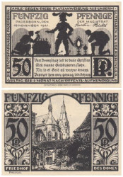 Бона. Германия. Падерборн 50 пфеннигов 1921 год. Кладбище Кафедрального собора. Нотгельд черный. (XF)