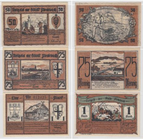  Набор банкнот. Германия. Медебах 50,​ 75 пфеннигов и 1 марка 1921 год. Нотгельды, 3 штуки. (VF) 
