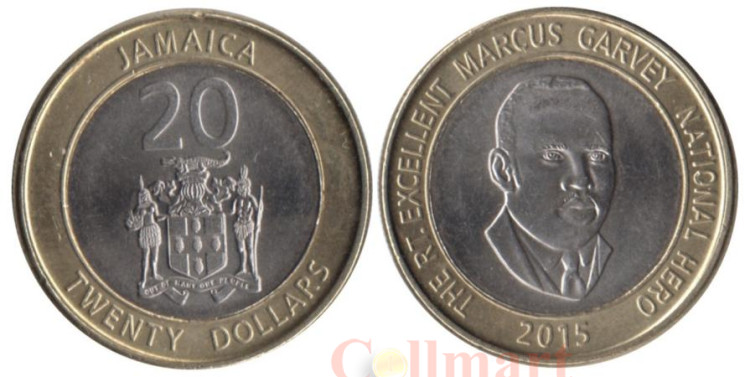  Ямайка. 20 долларов 2015 год. Маркус Гарви - национальный герой. 