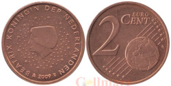 Нидерланды. 2 евроцента 2009 год. Портрет королевы Беатрикс в профиль.