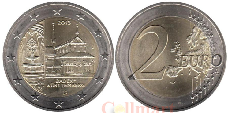  Германия. 2 евро 2013 год. Монастырь Маульбронн, Баден-Вюртемберг. (J) 