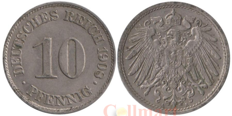 Германская империя. 10 пфеннигов 1908 год. (A) 