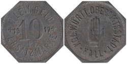 Германия. Халль. 10 пфеннигов 1917 год. Рука с крестом на ладони. Нотгельд.