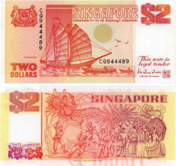Бона. Сингапур 2 доллара 1990 год. Парусник. (Пресс)
