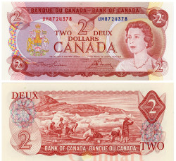 Бона. Канада 2 доллара 1974 год. Елизавета II. Инуиты на охоте. (Пресс)