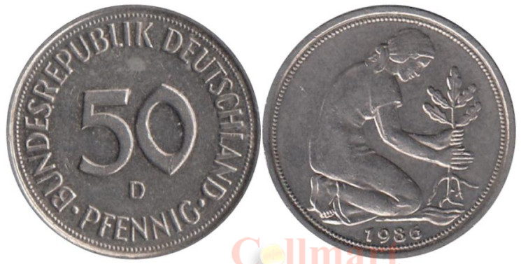  ФРГ. 50 пфеннигов 1986 год. (D) 
