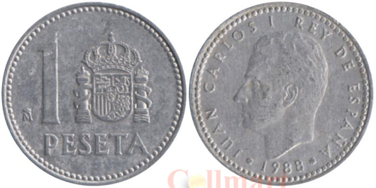  Испания. 1 песета 1988 год. Король Хуан Карлос I. 