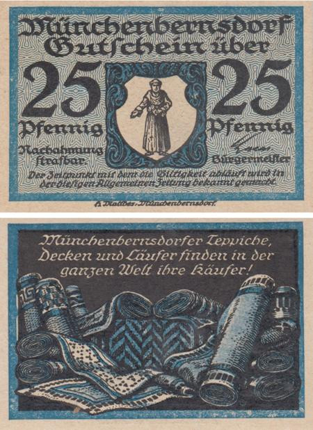  Бона. Германия. Мюнхенбернсдорф 25 пфеннигов 1921 год. Нотгельд. (XF) 