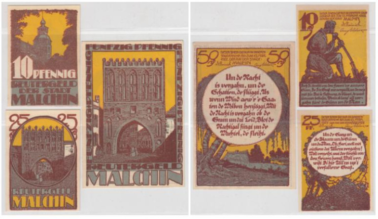  Набор банкнот. Германия. Мальхин 10, 20, 25 пфеннигов 1922 год. Нотгельды, 3 штуки. (XF) 