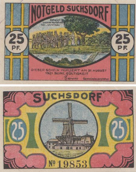  Бона. Германия. Зуксдорф 25 пфеннигов 1921 год (вариант 3). Нотгельд. (VF) 