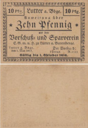 Бона. Германия. Луттер-ам-Баренберге 10 пфеннигов 1917 год. Нотгельд. (XF)