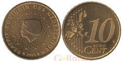 Нидерланды. 10 евроцентов 2003 год. Портрет королевы Беатрикс в профиль.