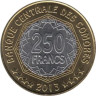  Коморские острова. 250 франков 2013 год. 30 лет Центральному банку. 