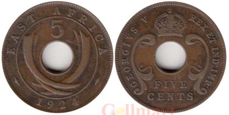  Британская Восточная Африка. 5 центов 1924 год. 