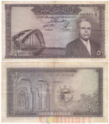 Бона. Тунис 5 динаров 1958 год. Президент Хабиб Бургиба. (VF)