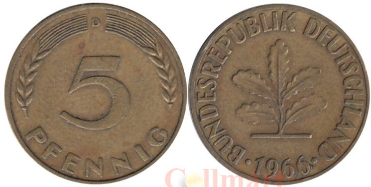  ФРГ. 5 пфеннигов 1966 год. (D) 