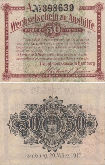  Бона. Германия. Гамбург 50 пфеннигов 1917 год. Нотгельд. (VF) 
