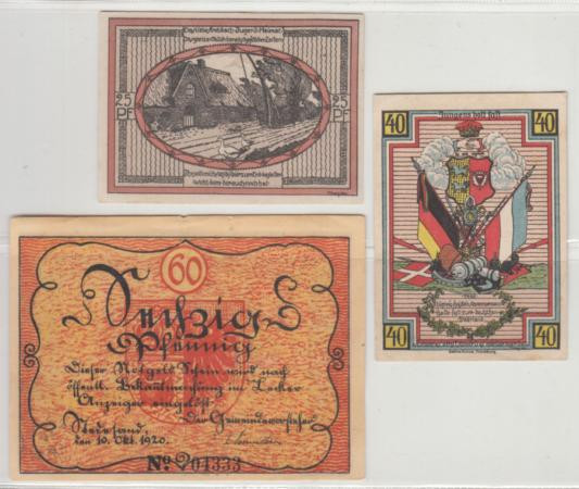  Набор банкнот. Германия. Штедезанд 25, 40, 60 пфеннигов 1920 год. Нотгельды, 3 штуки. (VF) 