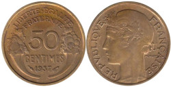 Франция. 50 сантимов 1937 год. Марианна.