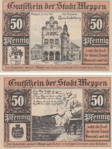  Бона. Германия. Меппен 50 пфеннигов 1921 год. Нотгельд. (XF) 