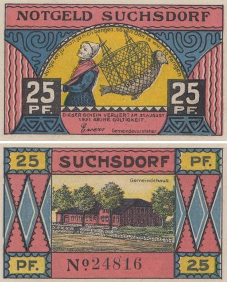  Бона. Германия. Зуксдорф 25 пфеннигов 1921 год (вариант 4). Нотгельд. (XF) 