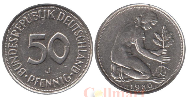  ФРГ. 50 пфеннигов 1980 год. (J) 