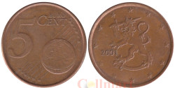 Финляндия. 5 евроцентов 2001 год. Геральдический лев.
