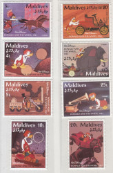 Набор марок. Мальдивы. Дисней - анимационный фильм Уолта Диснея "Дональд и колесо". 8 марок.