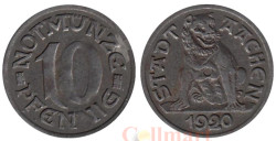 Германия. Ахен. 10 пфеннигов 1920 год. Скульптура волка. Нотгельд.