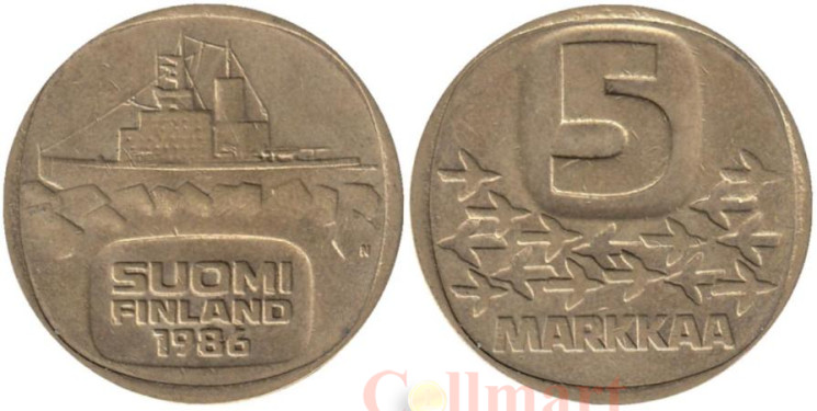  Финляндия. 5 марок 1986 год. Ледокол Урхо. 