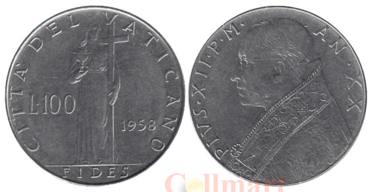  Ватикан. 100 лир 1958 год. Богиня Фидес. 