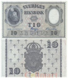 Бона. Швеция 10 крон 1958 год. Густав I. (XF-AU)