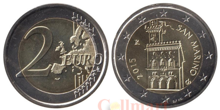  Сан-Марино. 2 евро 2015 год. Дворец Правительства. (BU) 
