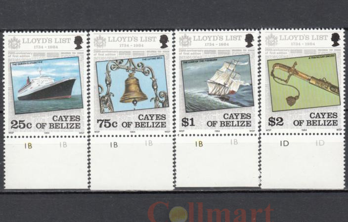  Набор марок. Белиз 1984 год. 250 лет газете "Ллойдс лист" (Lloyd's List). (4 марки) 