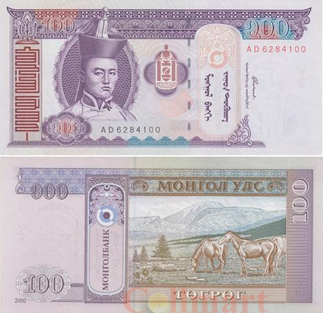  Бона. Монголия 100 тугриков 2000 год. Сухэ-Батор. (Пресс) 