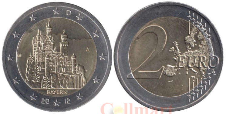  Германия. 2 евро 2012 год. Замок Нойшванштайн, Бавария. (A) 