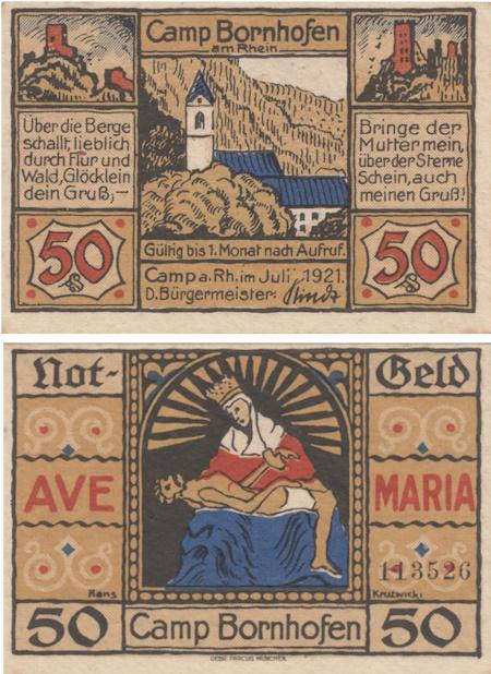  Бона. Германия. Камп-Борнхофен 50 пфеннигов 1921 год. Нотгельд. (XF) 