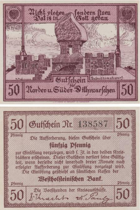  Бона. Германия. Дитмаршен 50 пфеннигов 1920 год. Нотгельд. (XF) 