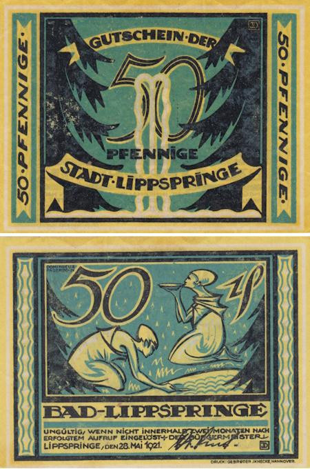  Бона. Германия. Бад-Липпшпринге 50 пфеннигов 1921 год. Нотгельд. (XF) 