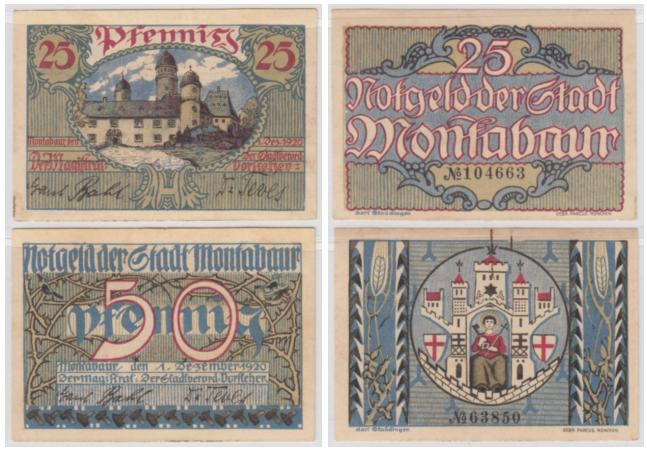  Набор банкнот. Германия. Монтабаур 25 и 50 пфеннигов 1920 год. Нотгельды, 2 штуки. (VF) 
