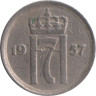 Норвегия. 25 эре 1957 год. Королевская монограмма Хокона VII. 