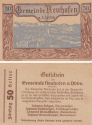 Бона. Австрия. Нойхофен-ан-дер-Ибс 50 геллеров 1920 год. Нотгельд. (XF)