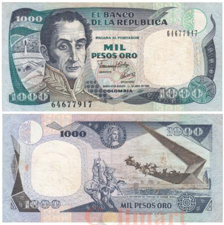  Бона. Колумбия 1000 песо оро 1992 год. Симон Боливар. (VF) 