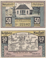 Бона. Германия. Нойштадт-ин-Хольштайн 50 пфеннигов 1921 год (вариант 1). Нотгельд. (XF)