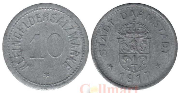  Германия. Дармштадт. 10 пфеннигов 1917 год. Нотгельд. 
