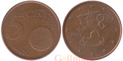Финляндия. 5 евроцентов 2002 год. Геральдический лев.