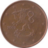  Финляндия. 5 евроцентов 2002 год. Геральдический лев. 